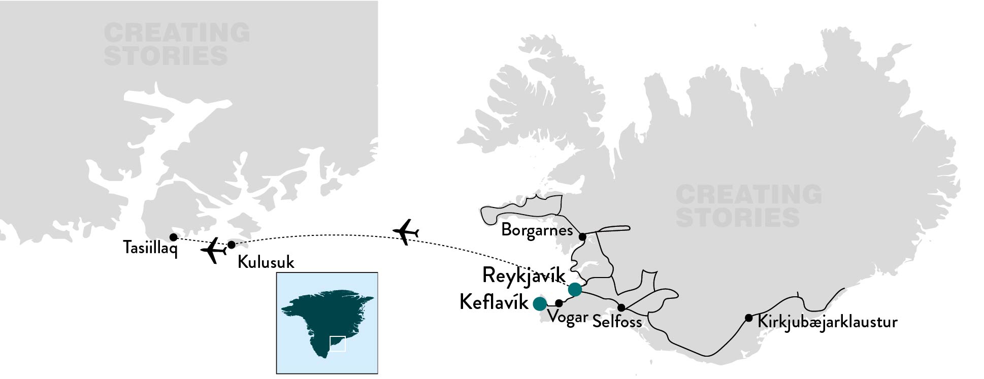 12 dagen het mooiste van IJsland en Groenland - kaart