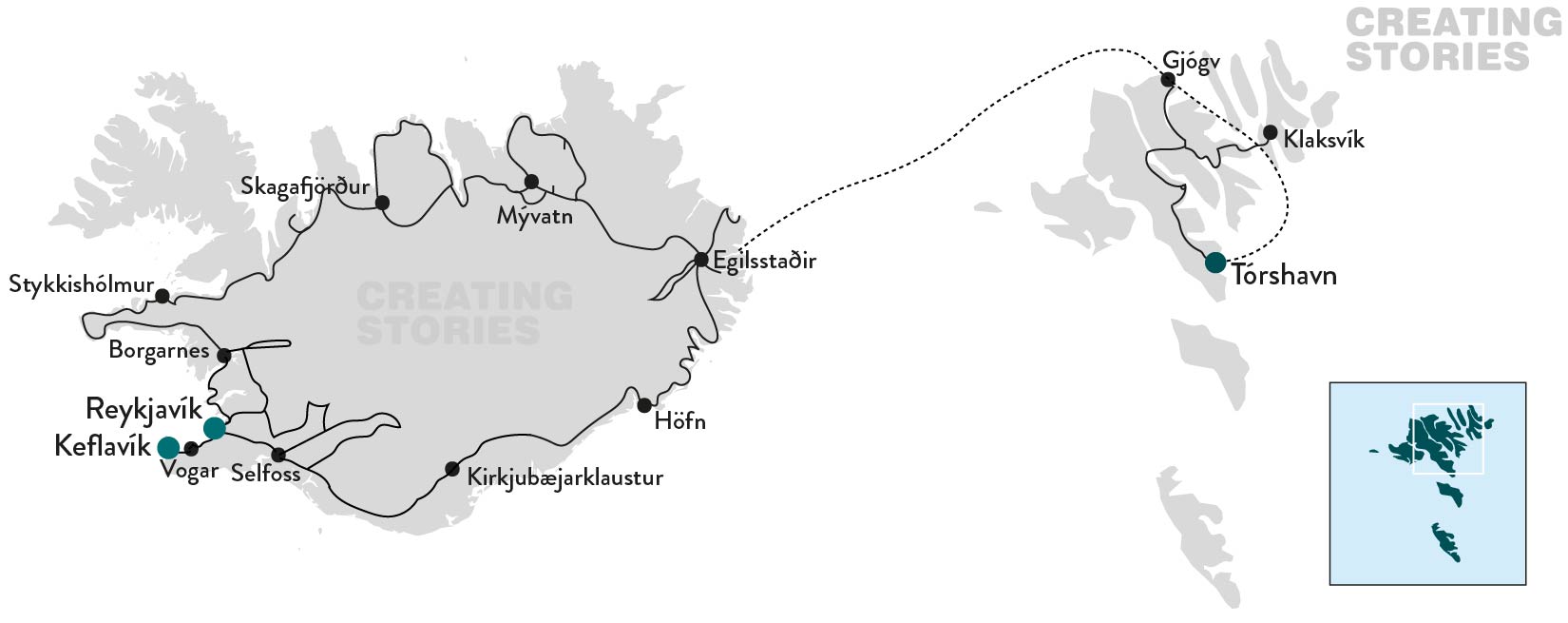 Met de veerboot naar de Faeröer en IJsland - kaart
