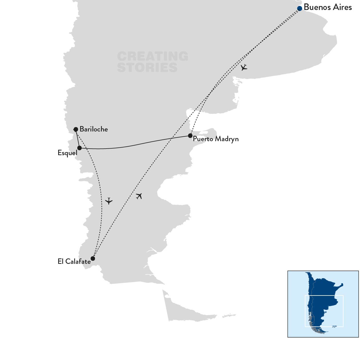 Highlights van Patagonië - kaart