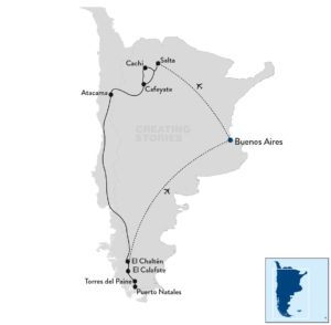 Ontdek het noorden en zuiden van Argentinië en Chili - kaart