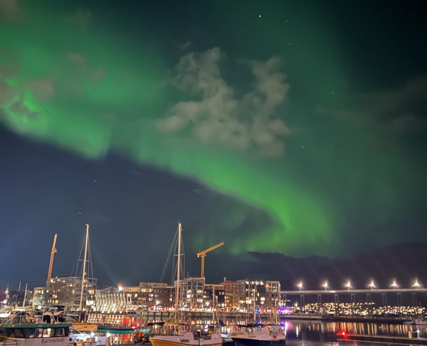 Noorderlicht in haven Tromsø