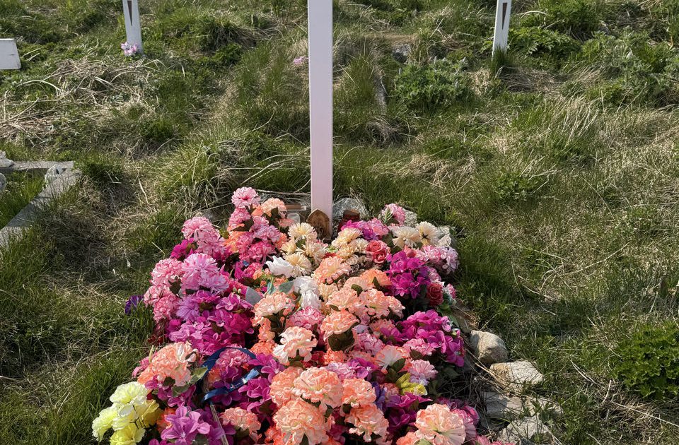 Lokaal graf met bloemen Lokaal graf met bloemen